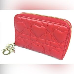 Dior Cannage Red Quilted Heart Card Wallet